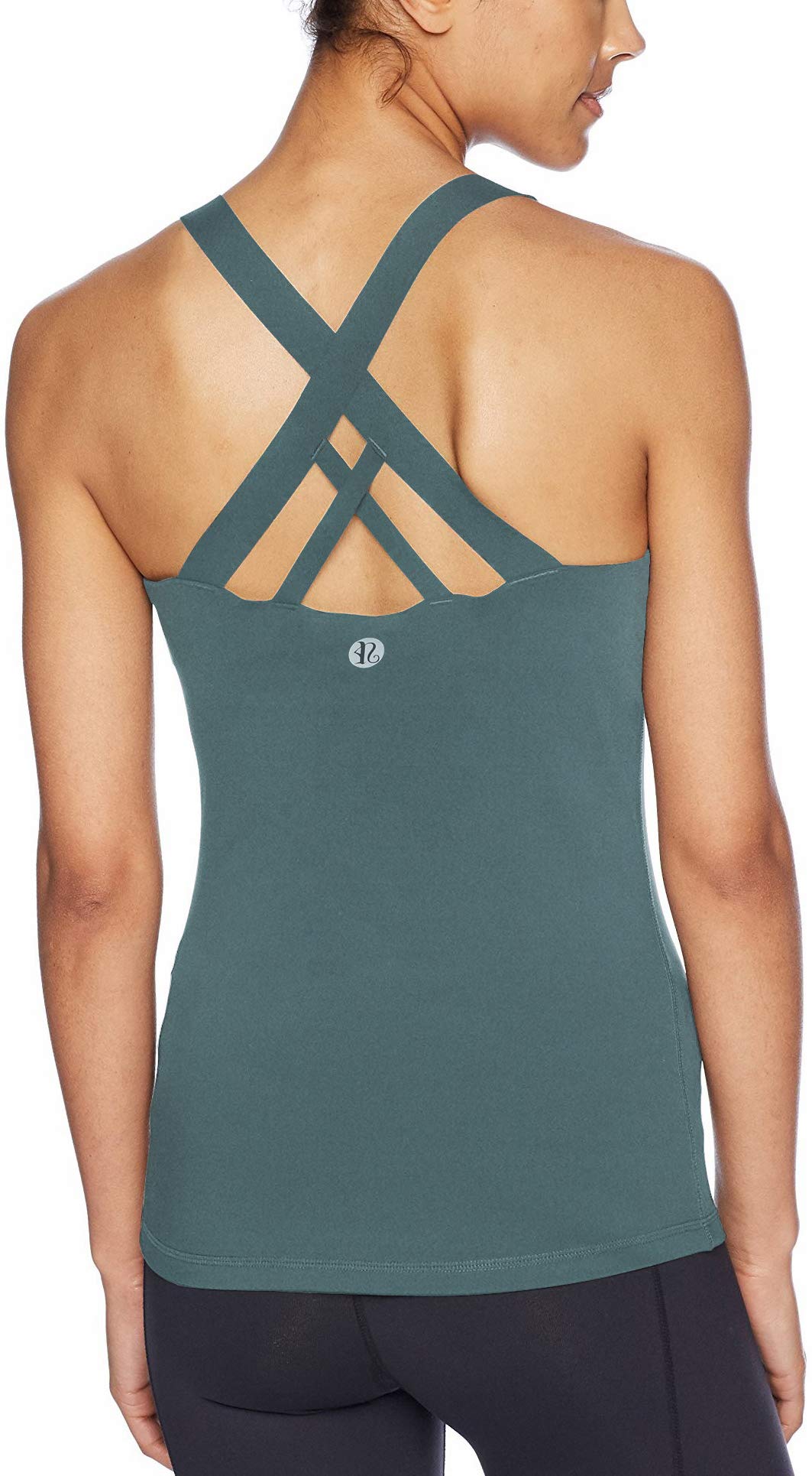 RUNNING GIRL Women's Workout Tank Top,Built in Shelf Sports Bra Strappy Back Compression Athletic Shirts（BX2680.Dark Green.L）