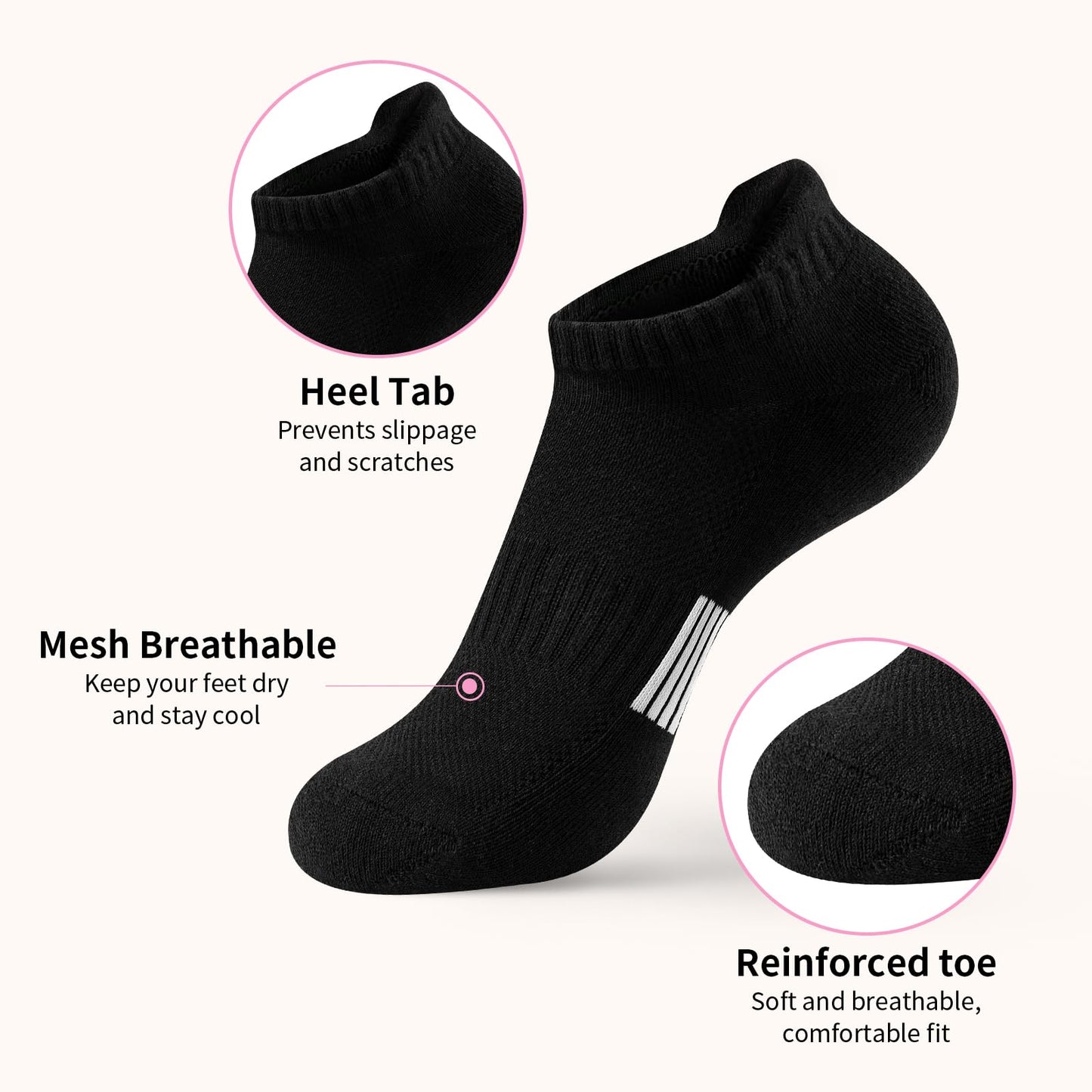 Trifabricy Ankle Socks for Women - Cushioned Low Cut No Show Socks Womens Socks With Heel Tab, Comfortable Athletic Running Socks for Women and Men, 5 Pairs - Black