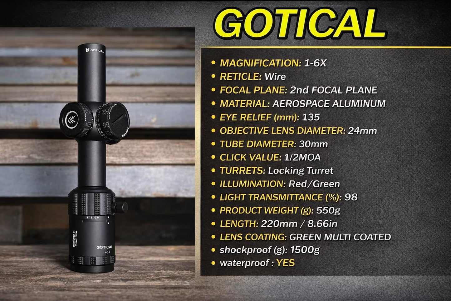 1-6x24 SFP LPVO Compact Scope Mesh Sunshade Cover Zoom Lever 30mm Tube 1200G's Shock Resistant 1/2 MOA Reticle Click Red Ill 6 Levels & Adjustable Scope Mount 30mm or 1 Inch Up to 1.65"" Offset Rings