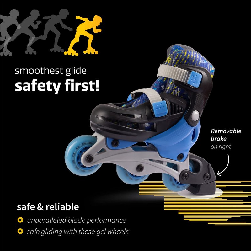 New Bounce Roller Skates for Little Kids - Shoe Size EU 28-31, US Kids Junior Size 8-11, 2-in-1 Roller Skates for Girls, Converts from Tri-Wheel to Inline Skates - Rollerskates for Beginners | Blue
