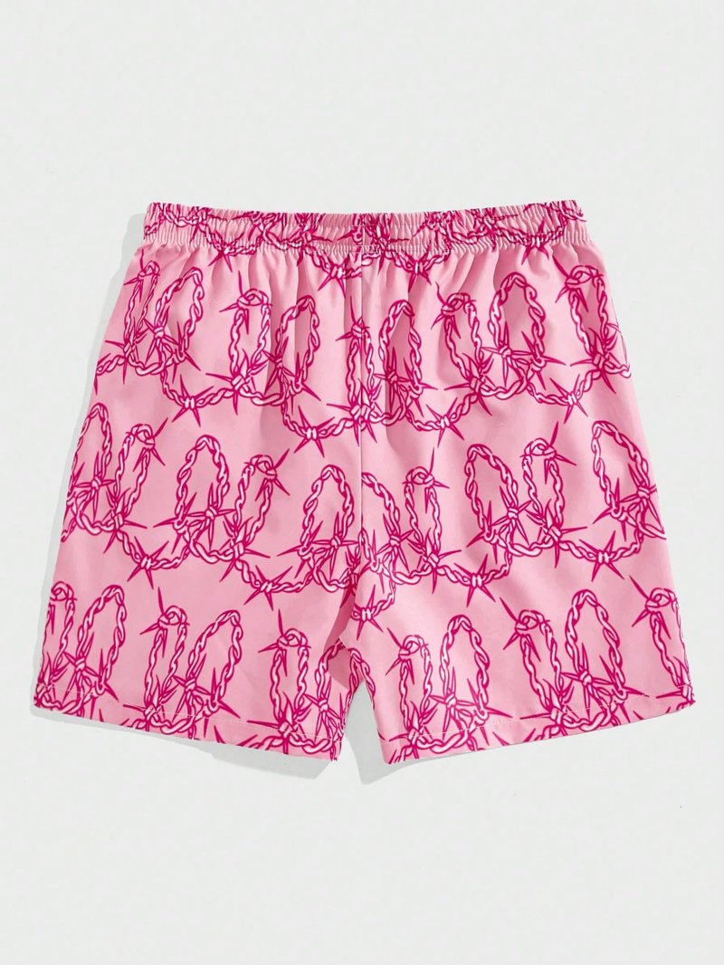 GORGLITTER Men's Graphic Print Gym Track Shorts Drawstring Waist Pockets Workout Cool Shorts Pink B Medium