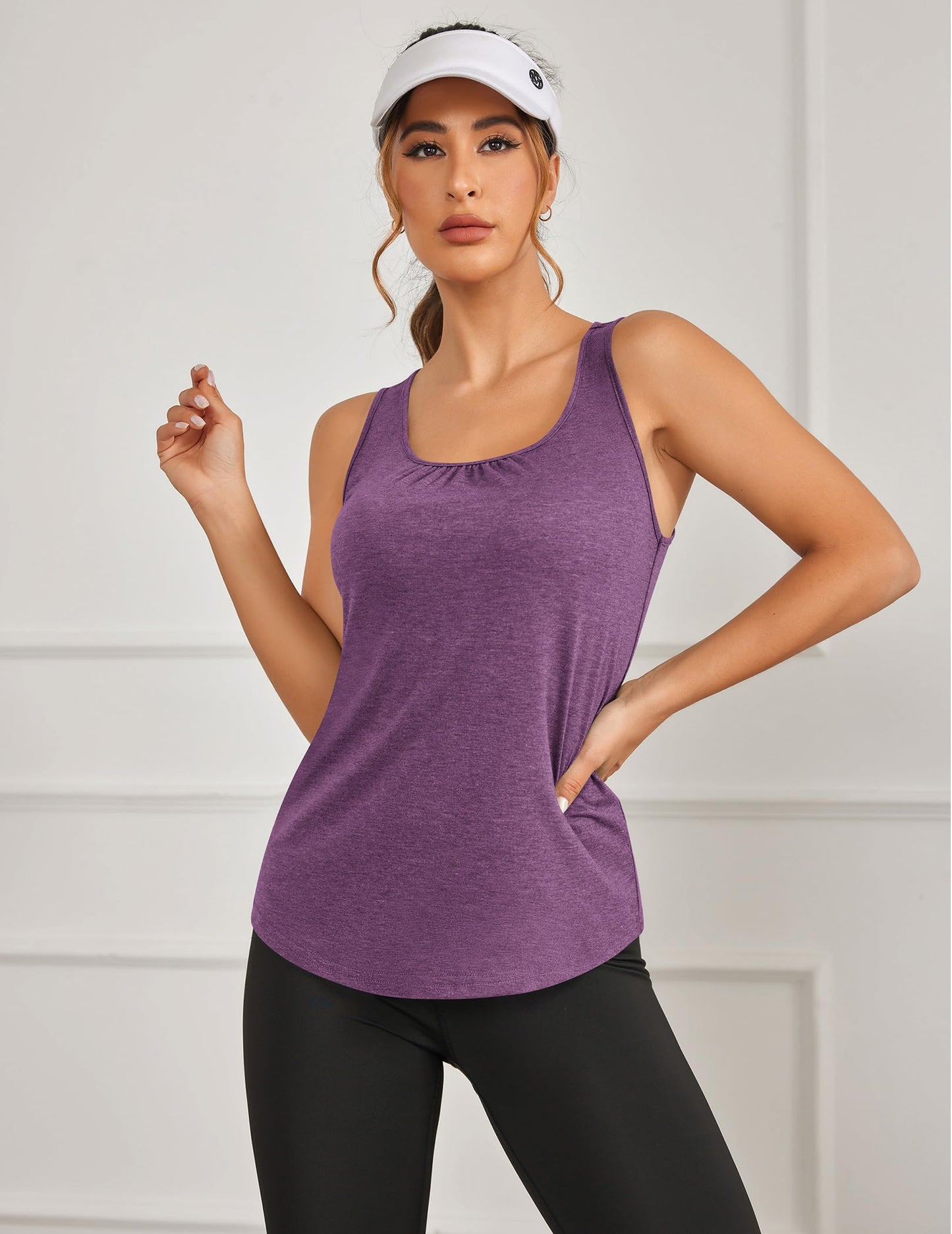 PINSPARK Workout Tops for Women Sleveless Exercise Tops Loose Fit Yoga Tank Top Quick Dry Racer Back Athletic Running Shirts,Fuchsia/Dark Grey 3XL