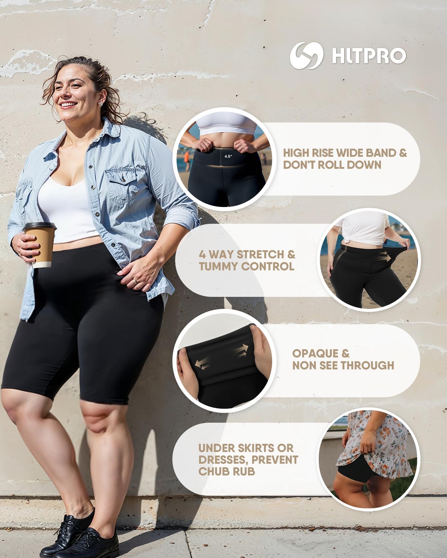 HLTPRO 3 Pack Plus Size Biker Shorts for Women (L-4XL)- 8"/5" High Waist Tummy Control Shorts for Workout, Yoga, Running
