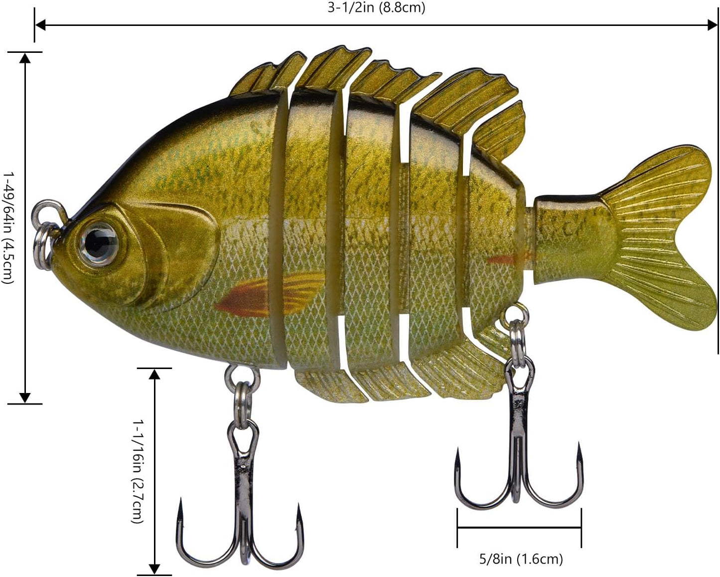 Multi Jointed Panfish Swimbaits - Hard Topwater Bass Lures | 3.5in/0.85oz Bluegill Fishing Lure