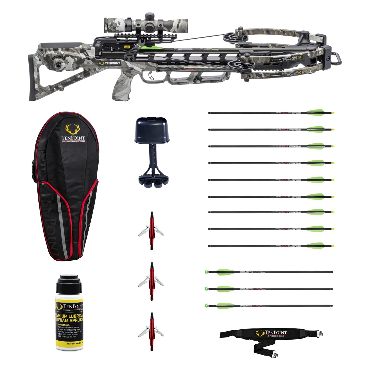 TenPoint Turbo X Crossbow Bundle, Vektra - 415 FPS - Includes 100-Yard RangeMaster 100 Scope, ACUslide Crank Cocking & Safe De-Cocking System, Accessory Kit & Narrow Soft Case
