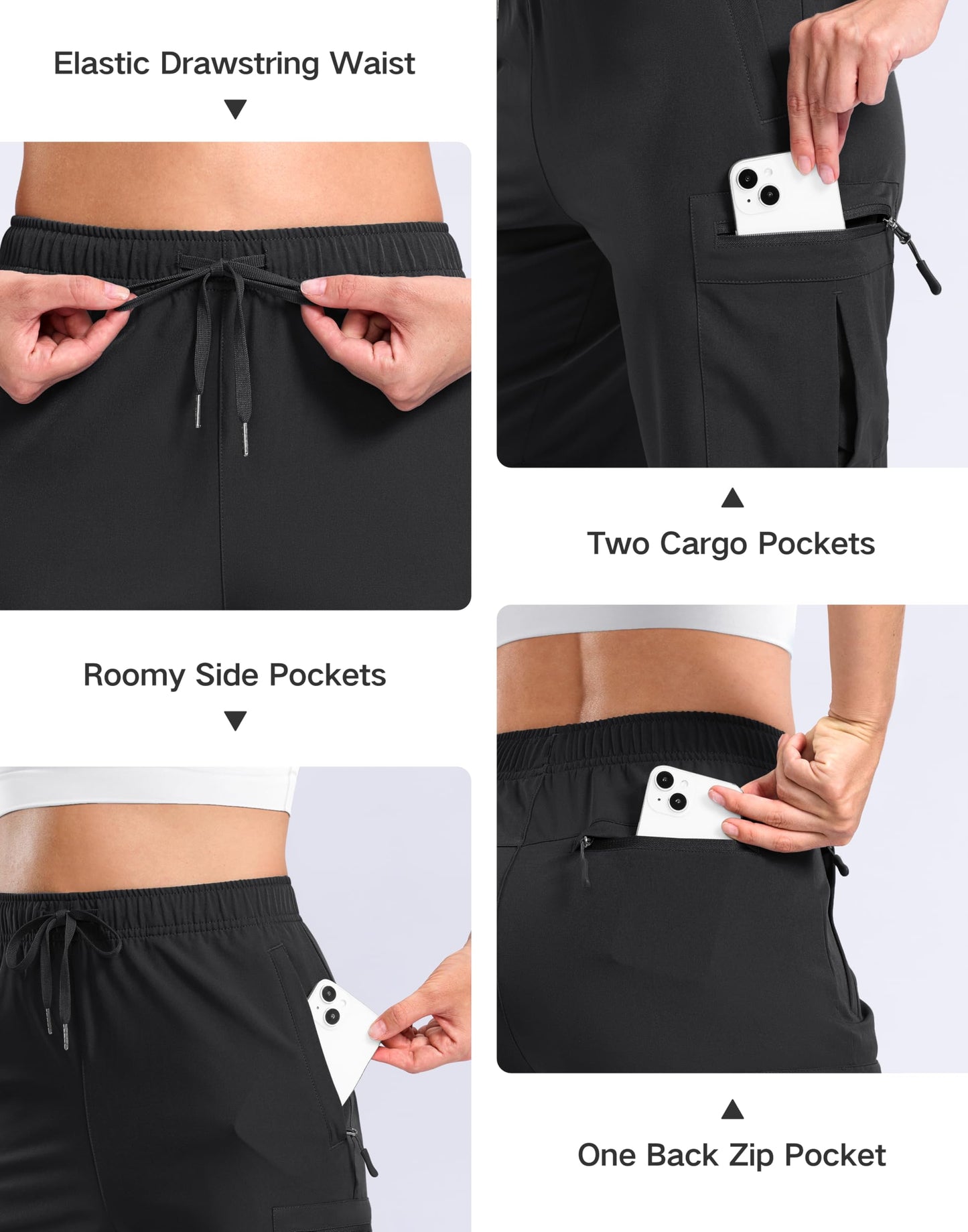 SANTINY Women's 7"/9" Lightweight Hiking Cargo Shorts with 5 Zipper Pockets Quick Dry Summer Long Travel Golf Short for Women (Black_L)