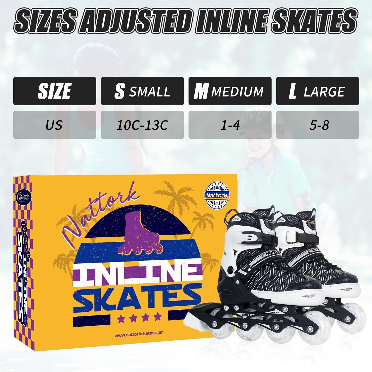 Nattork Adjustable Inline Skates for Kids Boys & Girls, Blue Black Red with Light up Wheels, Youth Blade Roller Skating for Beginners Ages 3-15