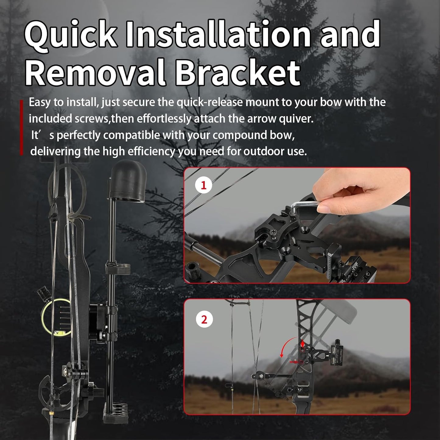 Lightweight Compound Bow Quiver - 5 Arrow Holder with Rubber Gripper & Quick Release System for Archery Shooting Practice