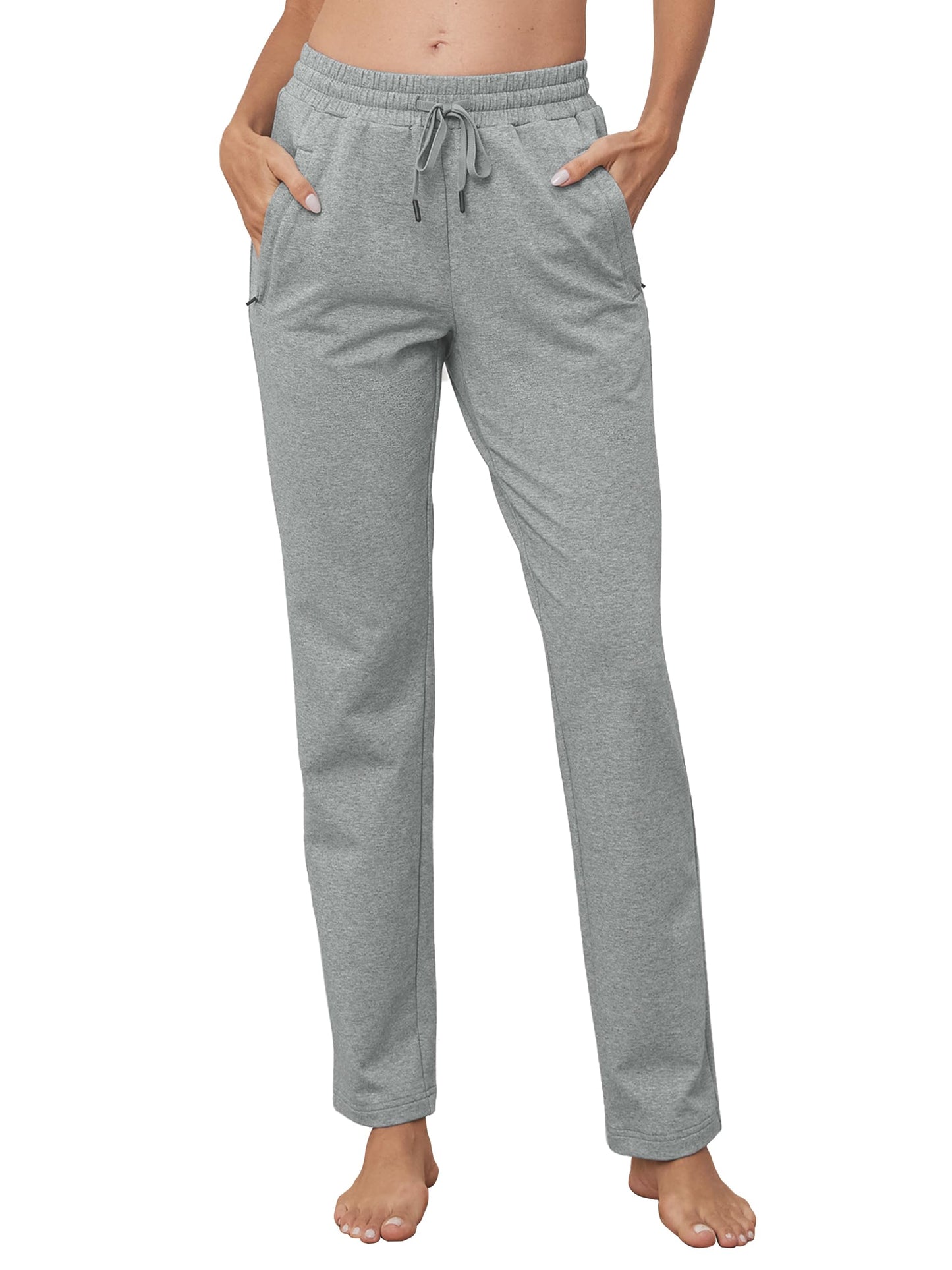 SEVEGO Women's Sweatpants Tall Cotton Yoga Lounge Casual Open Bottom Soft Workout Zipper Pocket Joggers,36",Light Grey,XXL