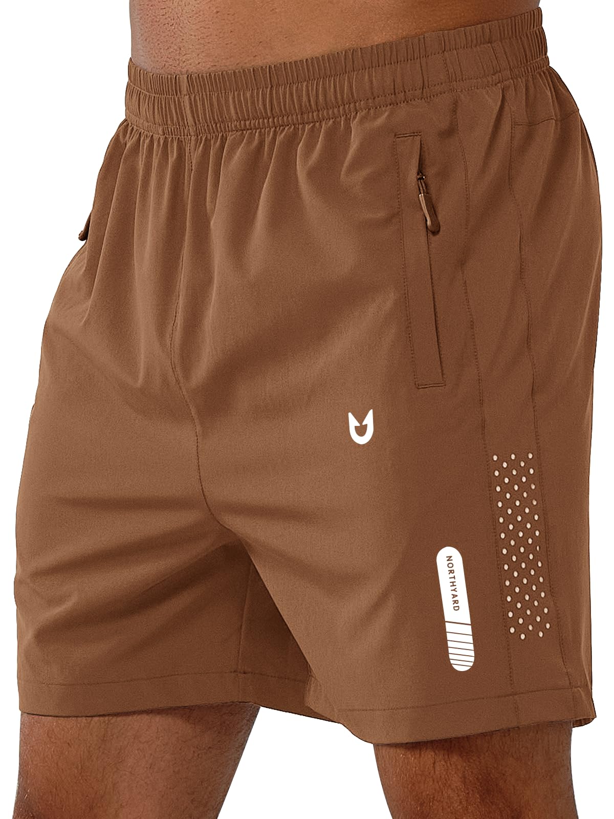 NORTHYARD Men's Athletic Running Shorts Gym Workout 7"/9"/5" Quick Dry Lightweight Sports Basketball Tennis 3 Zipper Pockets BROWN-5inch 2XL