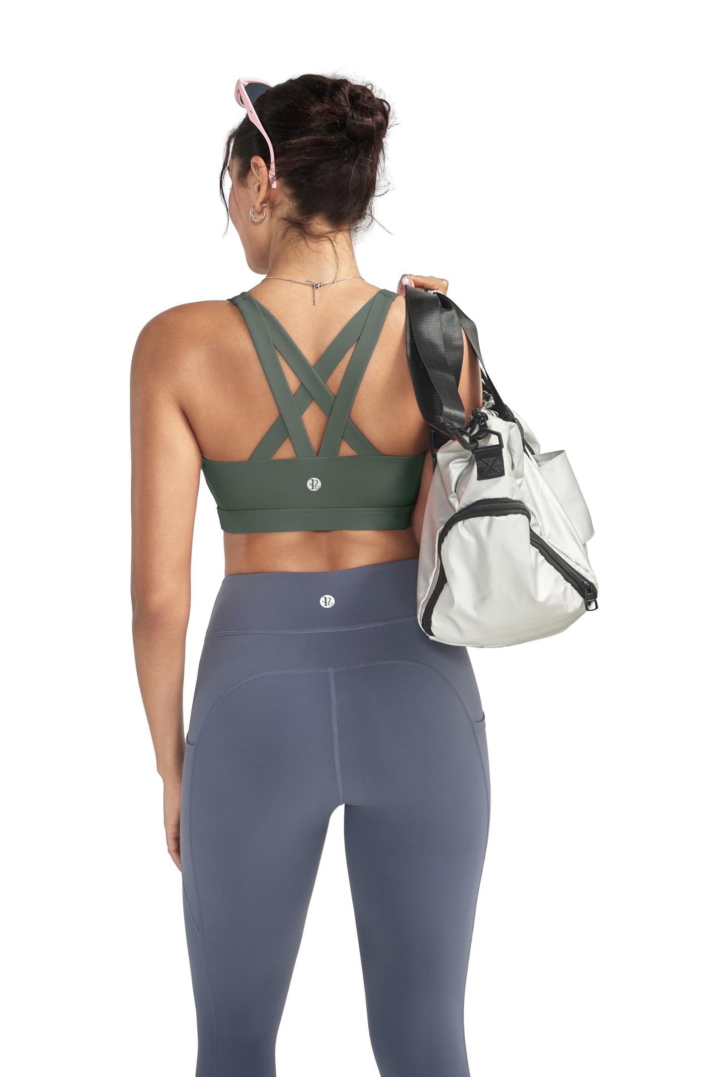 RUNNING GIRL Sports Bra for Women, Criss-Cross Back Padded Strappy Sports Bras Medium Support Yoga Bra with Removable Cups