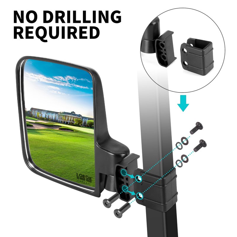10L0L Golf Cart Side Mirrors, No Drilling Universal Rear View Mirror Folding Adjustable 180 Degree for EZGO Club Car Yamaha 0.75' 1' 1.25' Square Tube