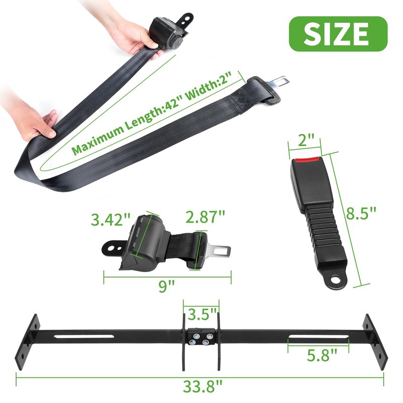 10L0L Golf Cart Seat Belt Kit with Bracket for Yamaha EZGO,Club Car DS Precedent,Front and Rear Seats,Universal Retractable Golf Cart Seat Belts