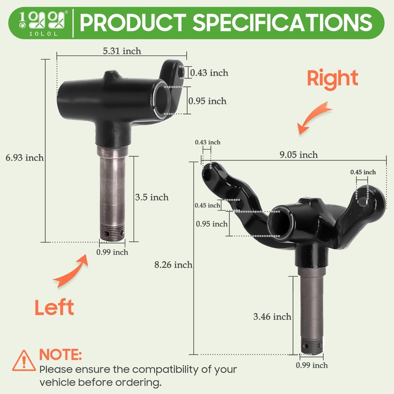 10L0L EZGO TXT Golf Cart Spindle Set - Pair of Left & Right Spindle Assemblies for 2001-Up Gas/Electric Models, Replaces OEM 70673-G02 & 70942-G02