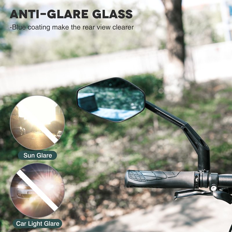 JJZOUEN Handlebar Bike Mirror, Bicycle Rear View Mirrors, Scratch Resistant Convex HD Glass, Carbon Fiber Housing, Safe Bike Rearview Mirror for MTB, E-bike, Road Bike Accessories, Fit 20-23mm