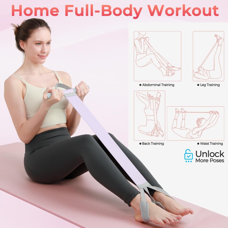 Resistance Band with Handles & Foot Loops – 120lb Full-Body Exercise Band for Home Workout | Padded Handles & Anti-Break Fabric | Ideal for Standing & Seated Stretches, Strength Training (Purple)