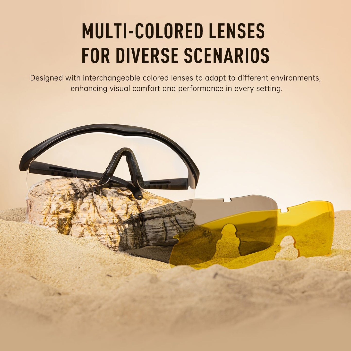 EARMOR Shooting Glasses With UV400 Protection, Anti Fog And Wind Safety Glasses for shooting, cycling, driving (3 Colors of Lens per pack)