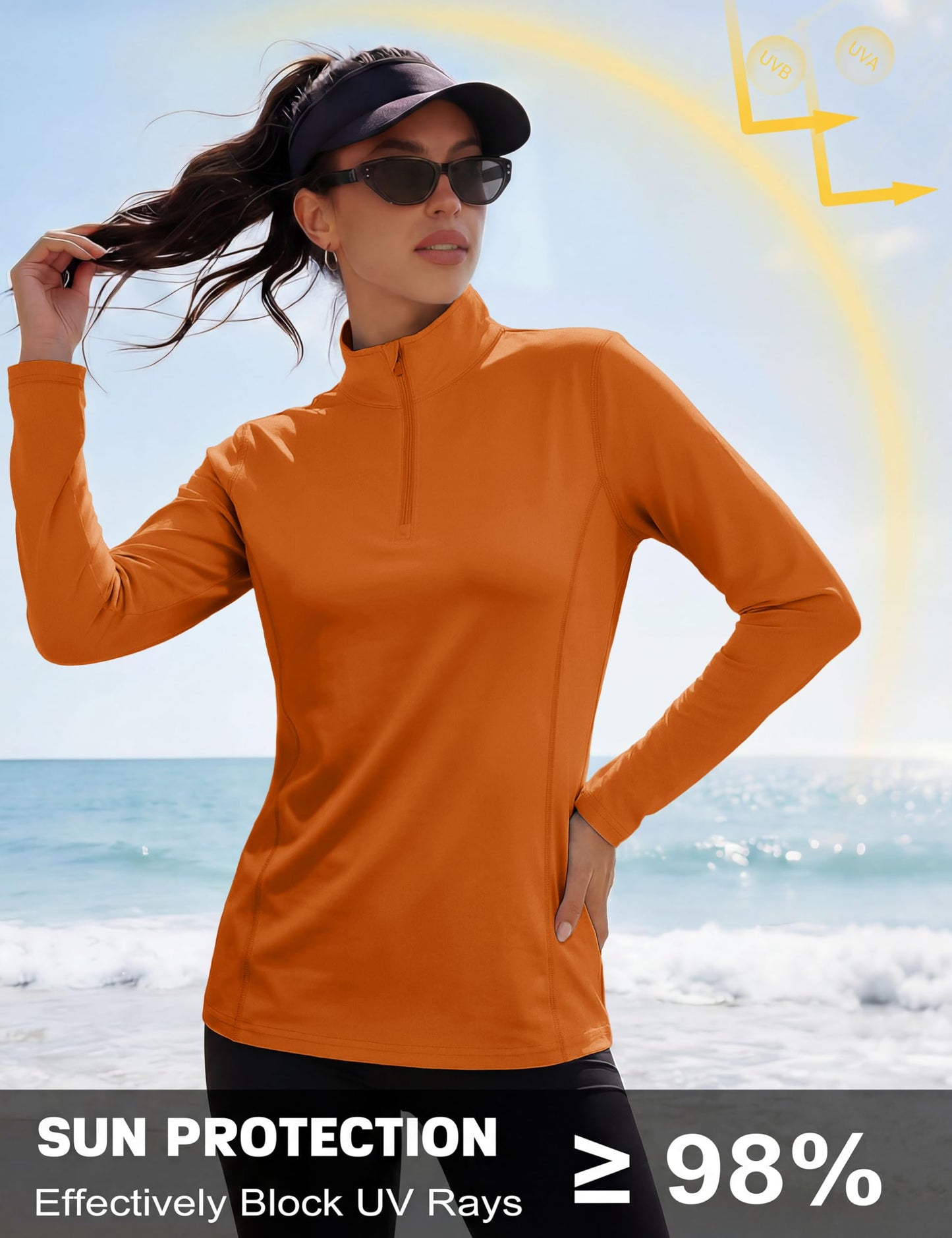 MAGCOMSEN Shirts for Women 1/2 Zip Pullover Sun Shirts for Women Long Sleeve Uv Protection Quick Dry Hiking Tops Dark Orange,M
