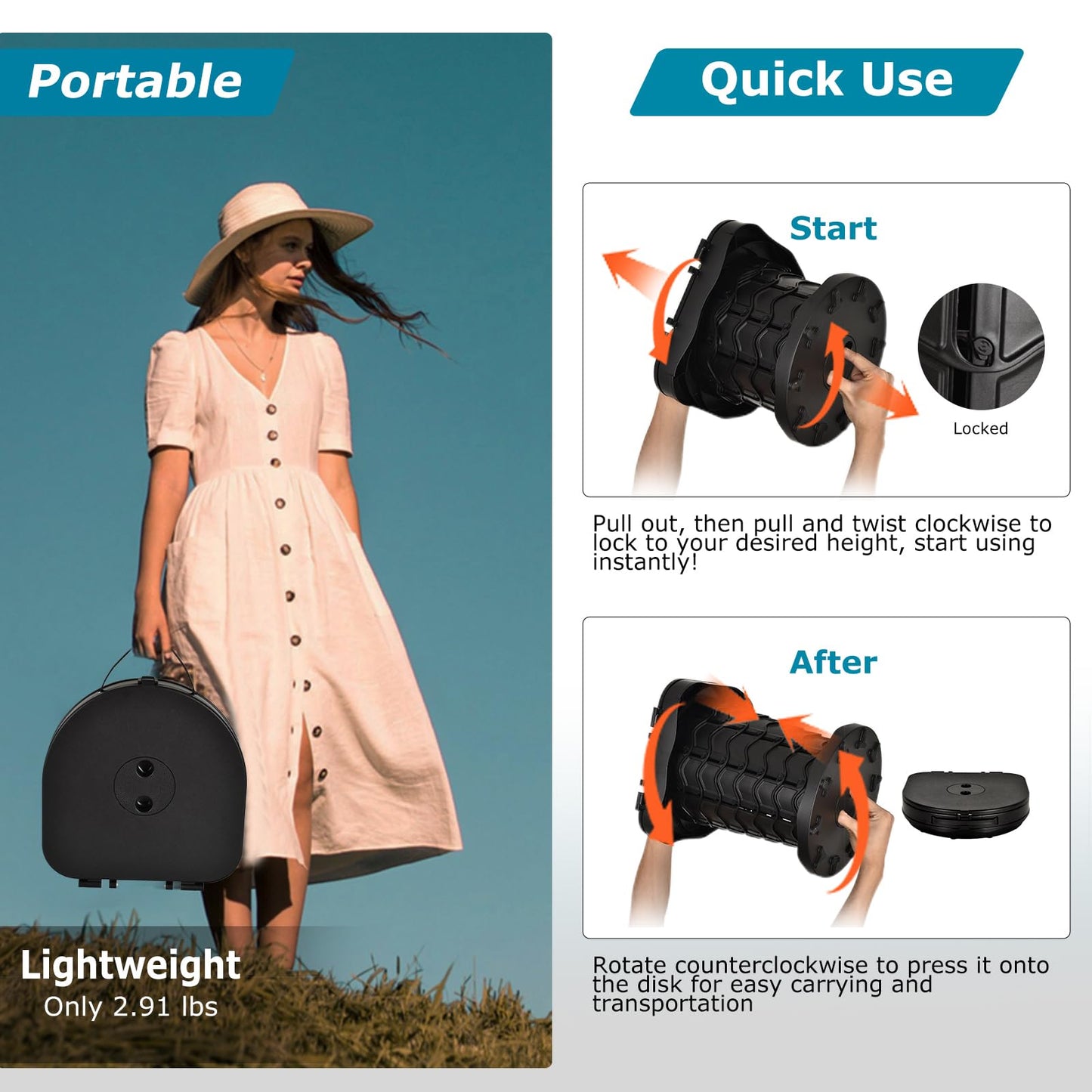 Upgrade Retractable Portable Toilet Camping Toilet Lightweight and Height Adjustable Folding Travel Toilet Portable Potty for Adults Kids, Perfect for Travel,Camp,Car,Emergency Use