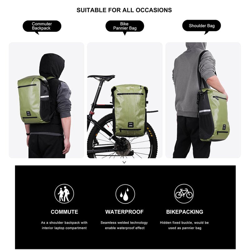 Kinpit Bike Pannier Bag Multifunctional Bicycle Bag Cycling Bicycle Rear Seat Bag Backpack Bike Trunk Bag Saddle Bag Backseat Pack Bag with Helmet Cover (Dark Green)