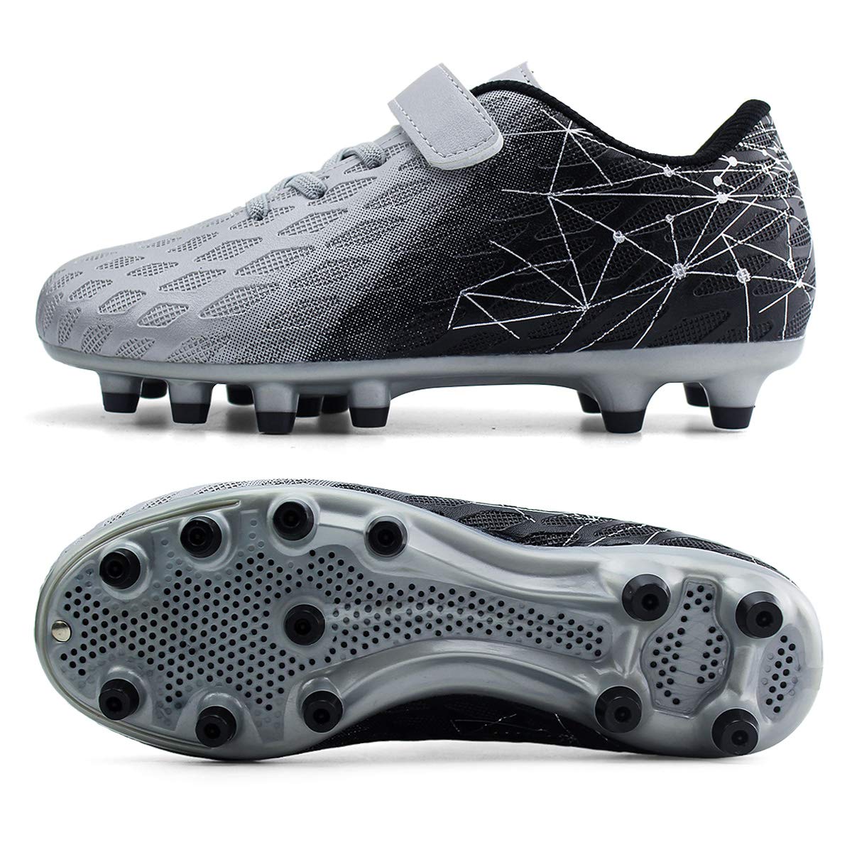 brooman Kids Firm Ground Soccer Cleats Boys Girls Athletic Outdoor Football Shoes(9,Silver)