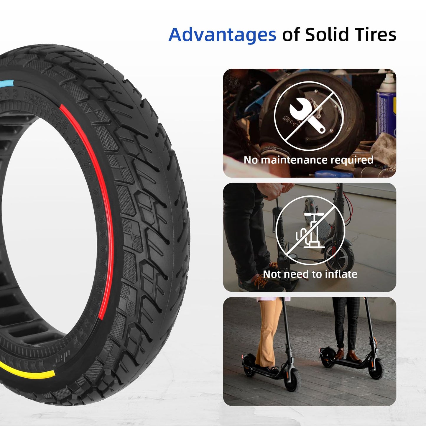 ulip 10x2.125 Solid Scooter Tire Front and Rear Wheels Replacement for Segway Ninebot F20 F25 F30 F40 Xiaomi 4 Scooter for 250x54 off-road solid tire 10 * 2.125-6.6 55/80-6.6 Tire Scooter (2PCS)