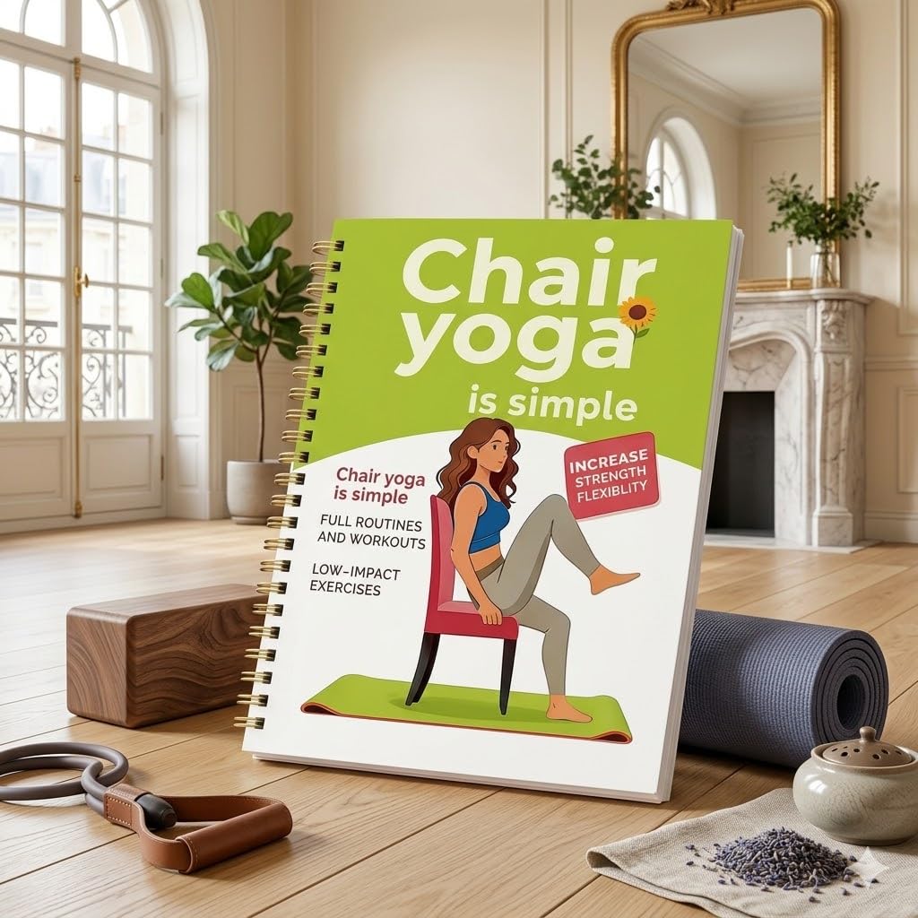 Chair Yoga for Beginners, 30-Day Guide with 60 Seated Workouts for Flexibility, Strength & Healthy Weight Support | Spiral Bound Exercise Book, 5.5 x 8.3 in, Green