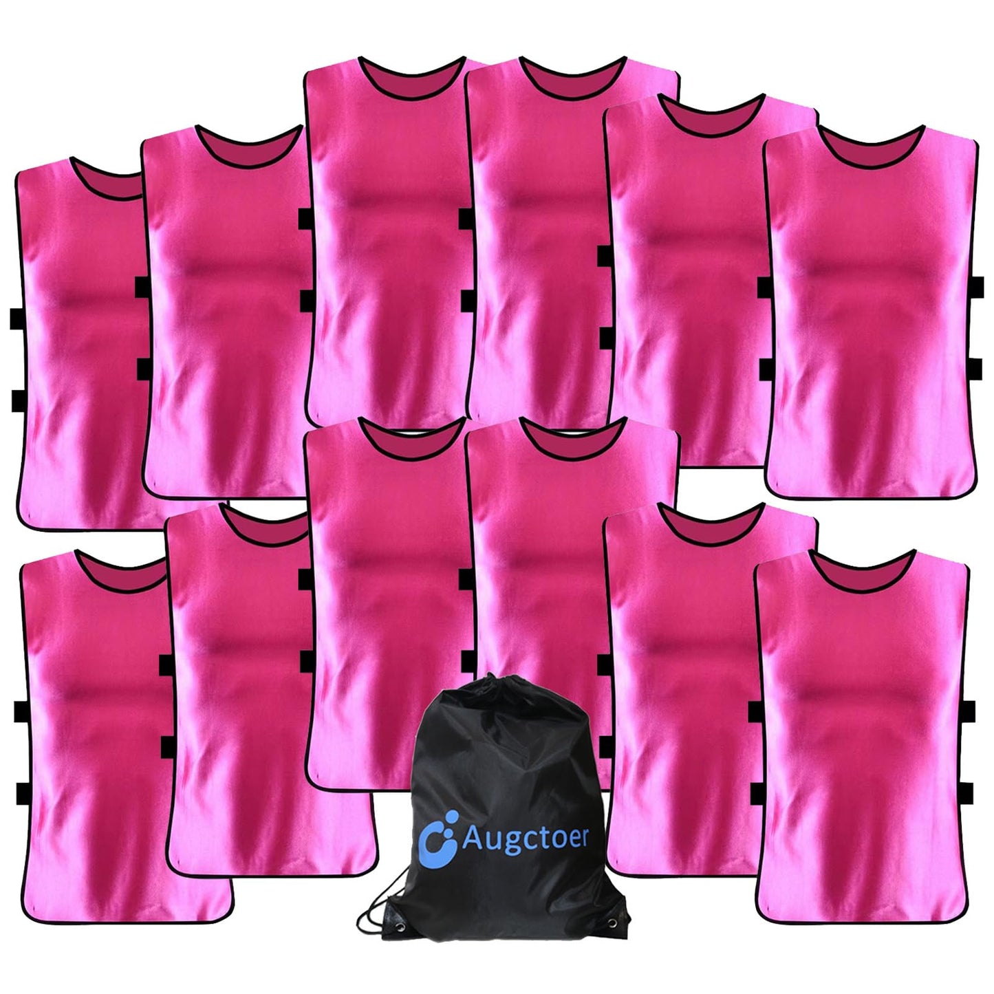 12 Pack Soccer Pinnies, Team Practice Jerseys with Elastic Sides, Non-Mesh Soccer Pennies for Unisex & Youth, Sports Bibs for Soccer, Football, PE & Field Games(Pink, X-Large)