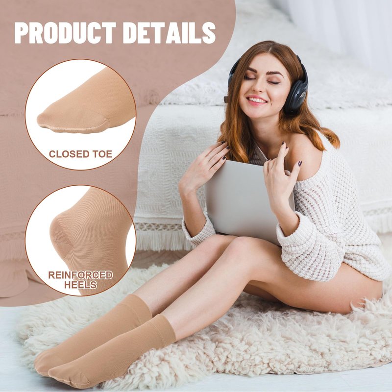 Shinymoon 4 Pairs Ankle Compression Socks 20-30 mmHg Closed Toe Ankle Compression Sleeve Brace Support Sleeve support anklet for Women Men(Nude Color,S/m)
