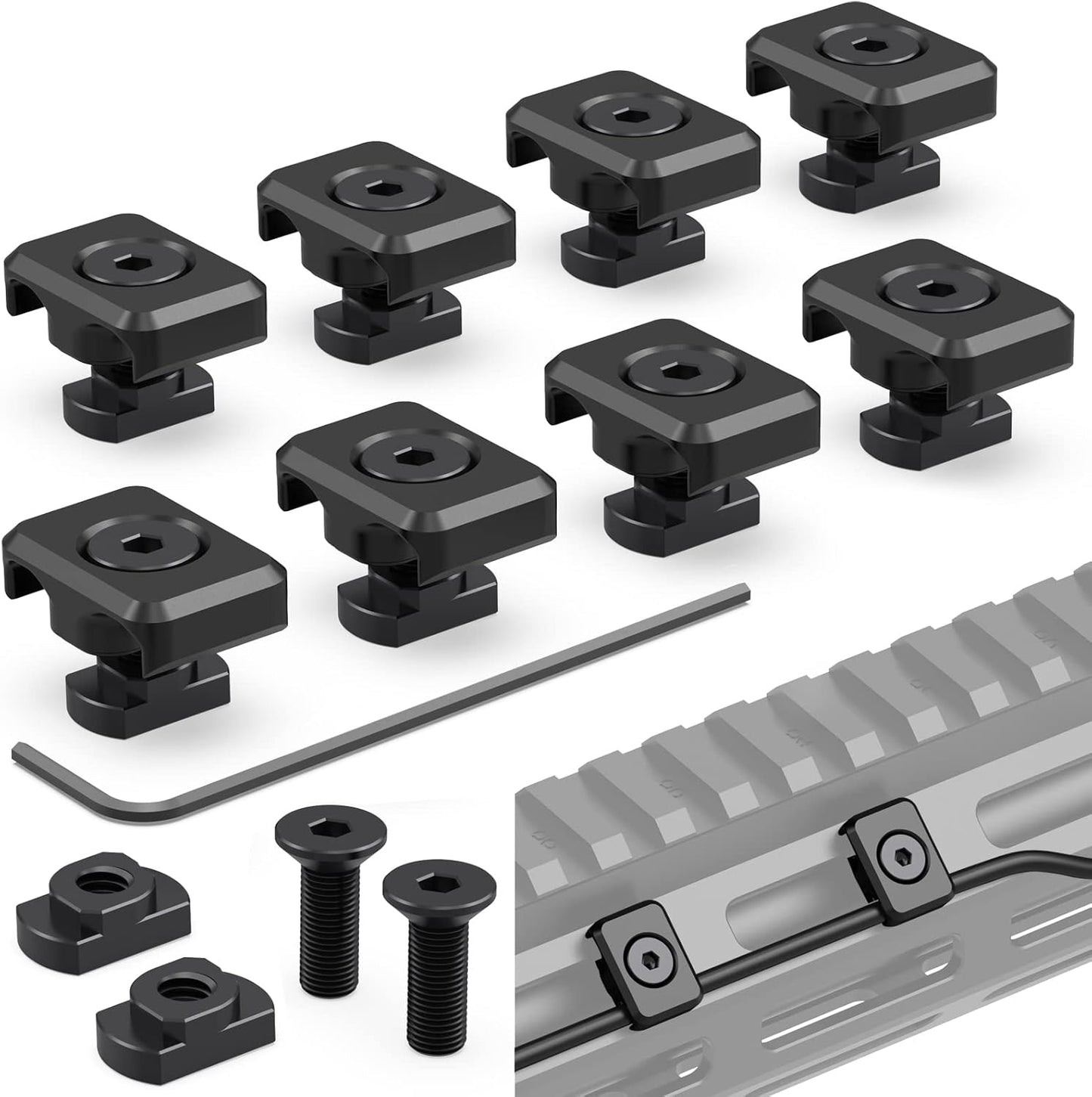 M-LOK Pressure Switch Cable Guides - Flashlight Laser Wire Management Clips | 8 Pack - Black
