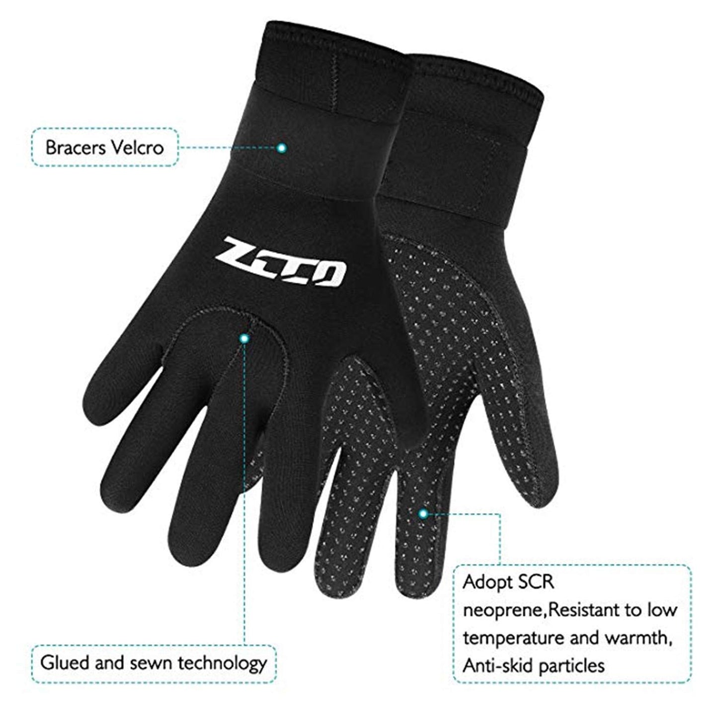 ZCCO Neoprene Diving Gloves - Double-Layer Thermal 5mm Wetsuit Gloves with Elastic Wrist & Skid Resistance Particles for Diving, Surfing, Snorkeling (5mm, L)