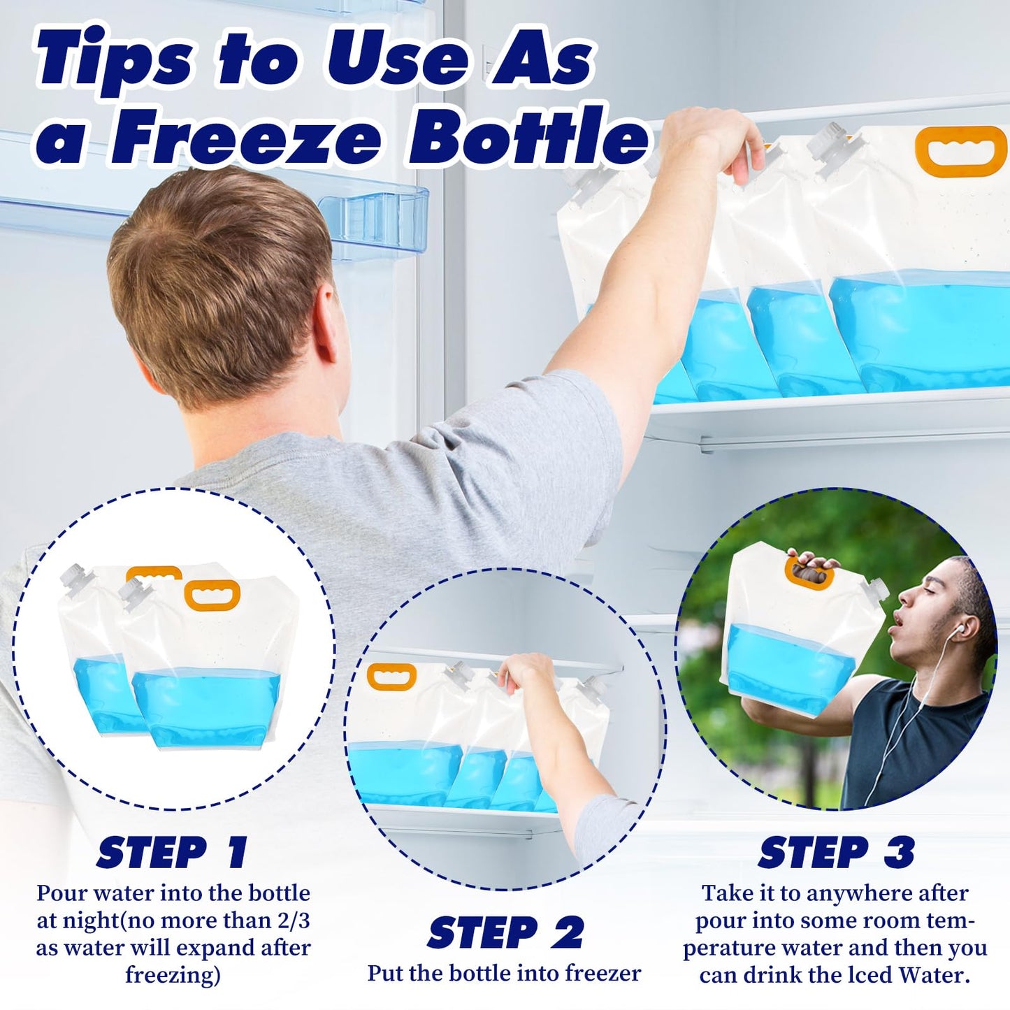 20 Pcs 1.3 Gallon Collapsible Water Emergency Container Bag 26 Gallon Freezable BPA Free Food Grade Clear Plastic Storage Foldable Bottle for Camping Riding