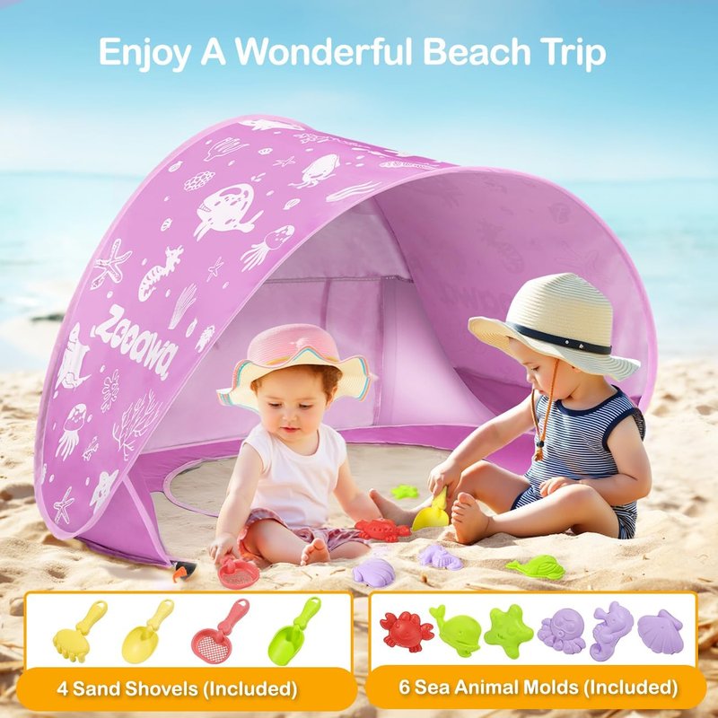 Baby Beach Tent - Pop Up Sun Shade for Infants | Portable UV Protection with Sand Toys Set