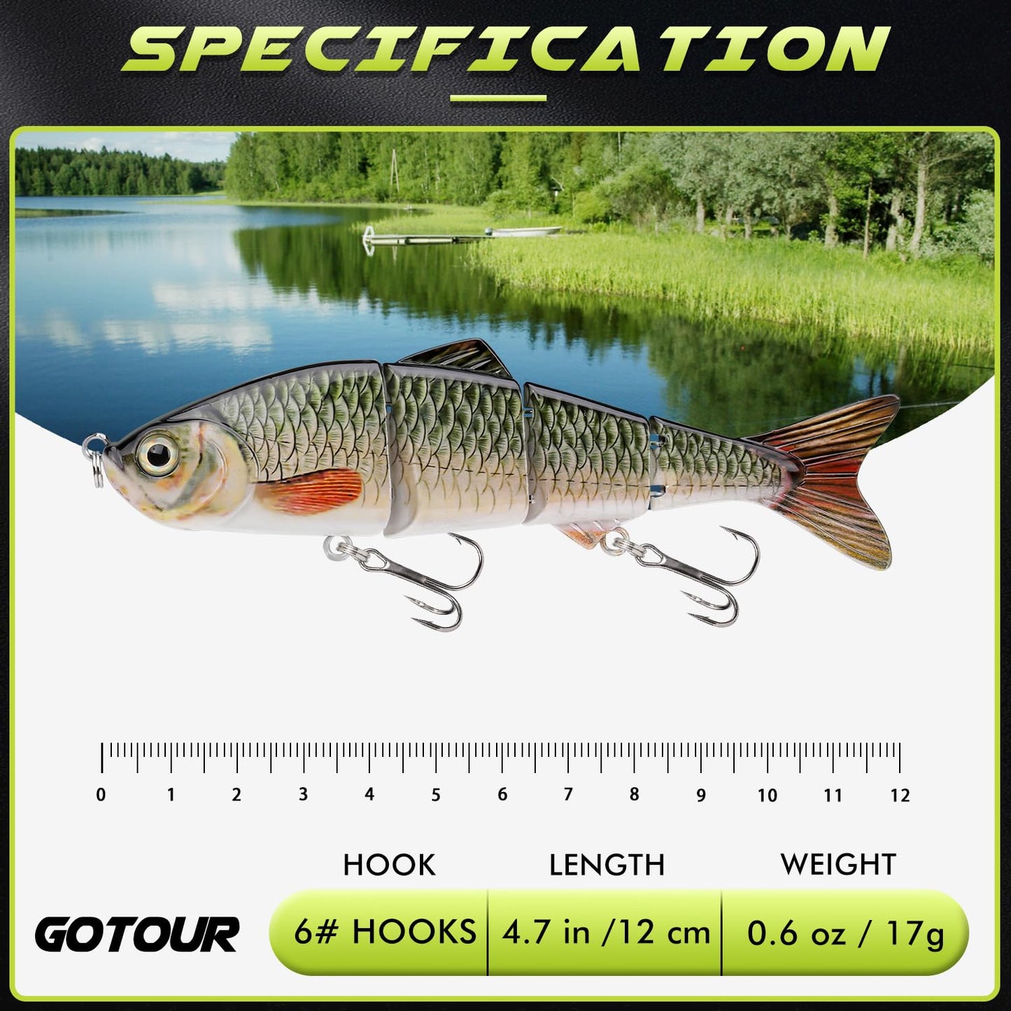 GOTOUR Fishing Lures for Freshwater or Saltwater, Easy to Use for Family Fishing Beginner and Pros, Most Lifelike Jointed Swimbait for Almost All Fishes，Slow Sinking Bass Pike Panfish Walleye Lures