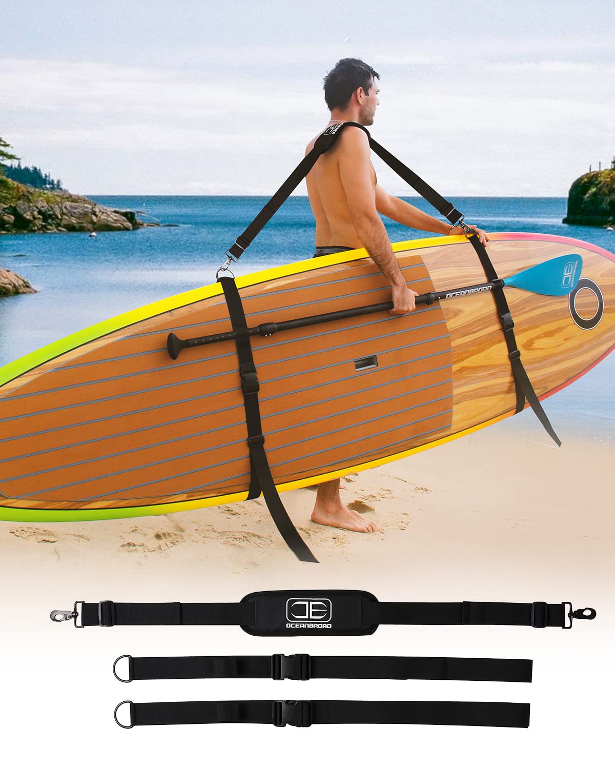 OCEANBROAD Adjustable Shoulder Carry Strap with Clips for SUP Kayak