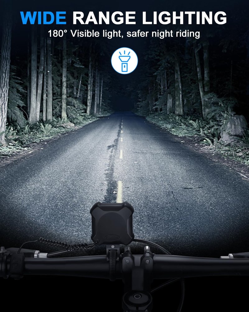 EQIIO 2-in-1 Bike Electric Horn with Headlight, 118dB Loud Bicycle Bell, 3 Light Modes, USB-C Rechargeable, IP65 Waterproof, DIY Customizable Ringtone Bike Bell for Mountain/Road Bike,Scooter,E-Bike