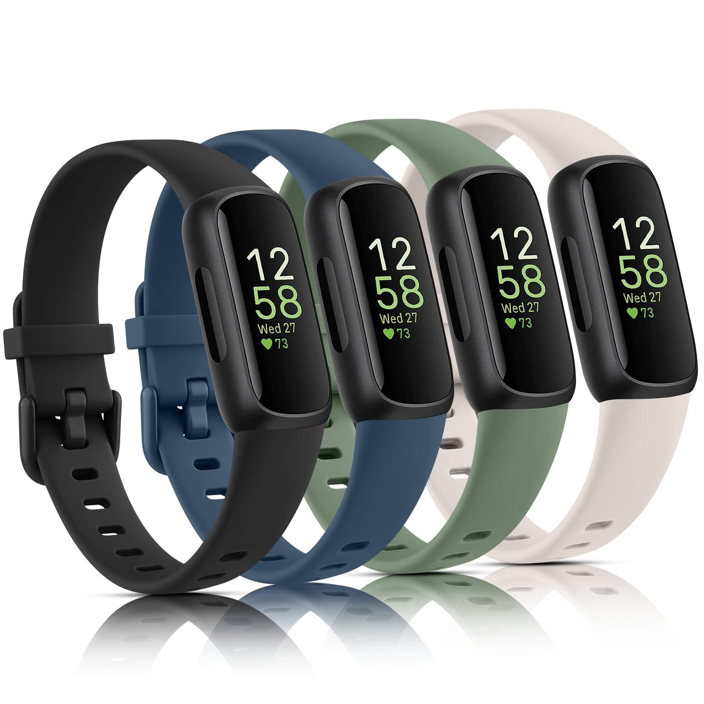 Vancle 4 Pack Bands Compatible with Fitbit Inspire 3 Bands for Women Men, Sport Silicone Adjustable Replacement Straps for Fitbit Inspire 3 Fitness Tracke (Black/Navy Blue/Pine Green/Starlight)