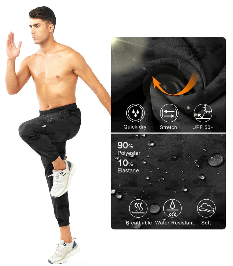 NORTHYARD Men's Athletic Running Pants Lightweight Workout Joggers Quick Dry Gym Sweatpants Active Sports Track Training CAMOBLACK M