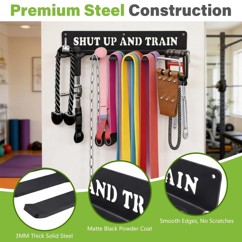 WIPHANY Home Gym Accessories Organization Storage Rack Equipment For Home 8 Hook Wall Hanger Display Gear Barbells Resistance Bands Jump Ropes Lifting Belt Hanger Accessories Hardware Included