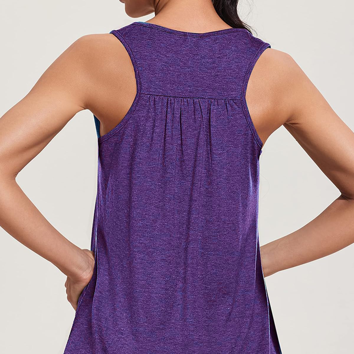 Wobity Shirts That Hide Belly Fat Running Tops Fat Girls V Neck Relaxed Fitted Pilates Tank Top Basic Breathable Wicking Sports Tee Shirt Summer Tanks Purple X-Large
