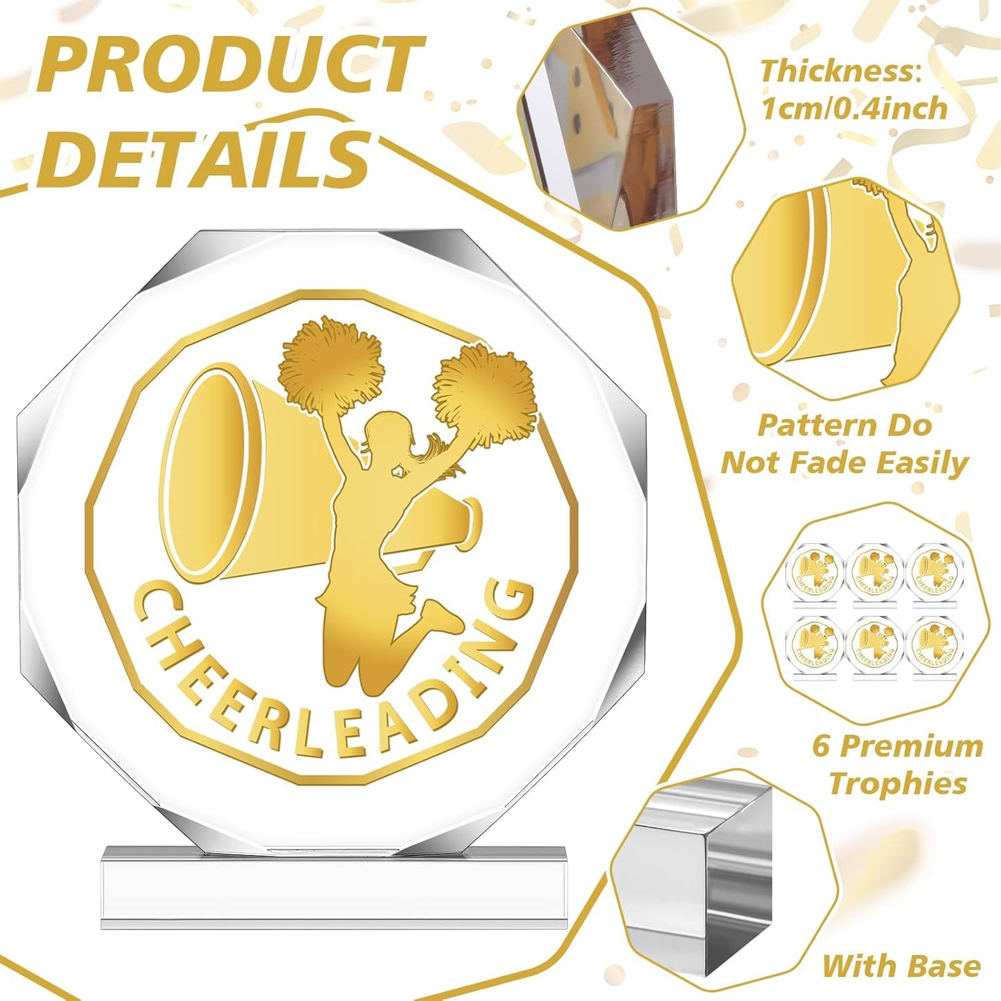 Sports Trophy Acrylic Award Medals - 6 Pack 4.72 x 4.72 Inch Trophies for Competitions | Team Prize Gifts