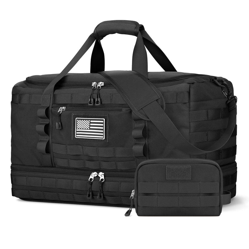 ETRONIK Travel Bag for Men Women, Gym Bag & Tactical Duffle Bags for Travel, Carry on with Toiletry Bag and Shoe Compartment, Weekender Overnight Trip with Wet Pocket for Workout Medical, Black