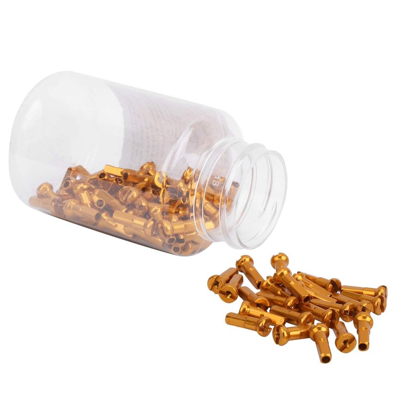 Keenso Spoke Nipples, 100 Pcs Aluminum Alloy Spoke Spoke Nipples Spoke Cover Cycling Accessory(Gold)