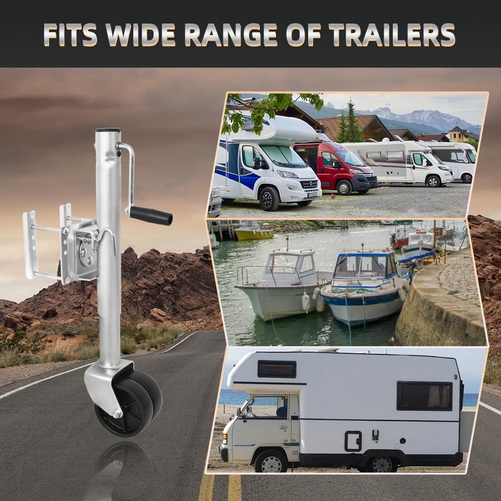 Heavy Duty Trailer Jack, Bolt-on Tongue Jack with Drop Leg and Handle, Adjustable Boat Trailer Jack (Dual Wheel, 1500lbs)