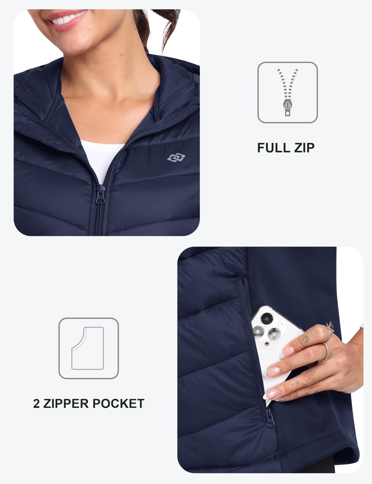 MoFiz Women's Lightweight Running Vest Full Zip Winter Cold Weather Gear Thermal Cycling Workout Vest Navy S