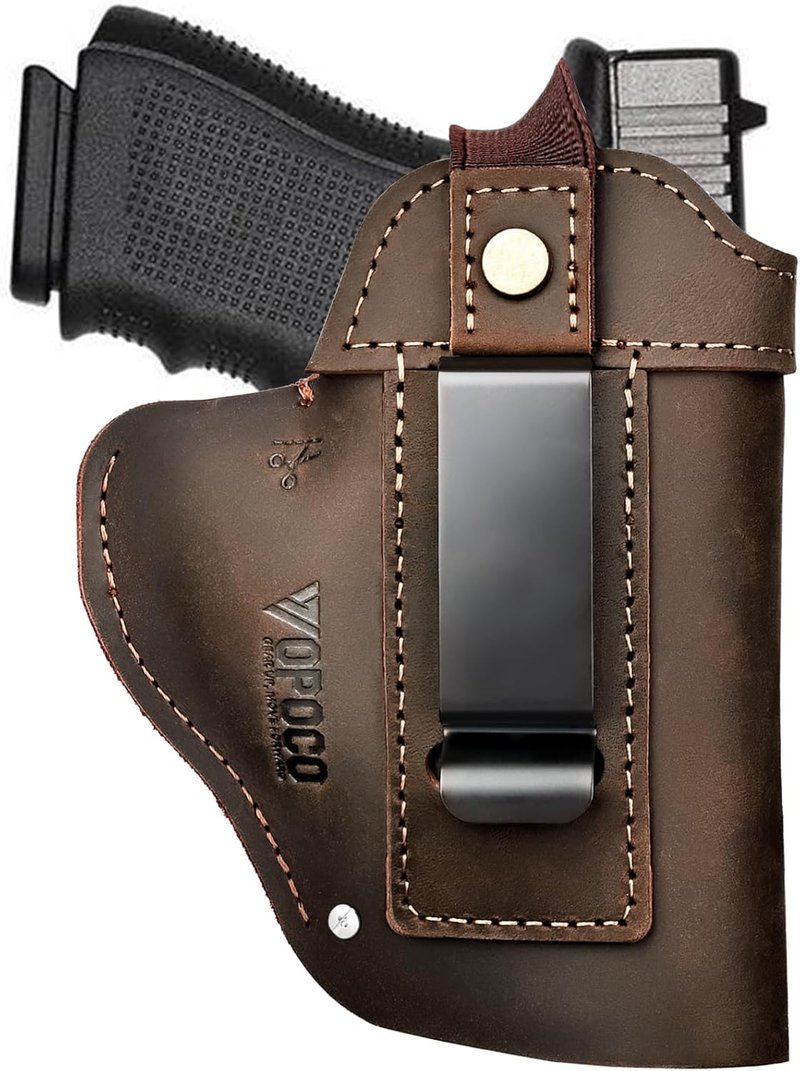 Universal Leather Gun Holster - IWB/OWB Concealed Carry for Glock, Taurus, Sig, M&P | Fits Most Pistols