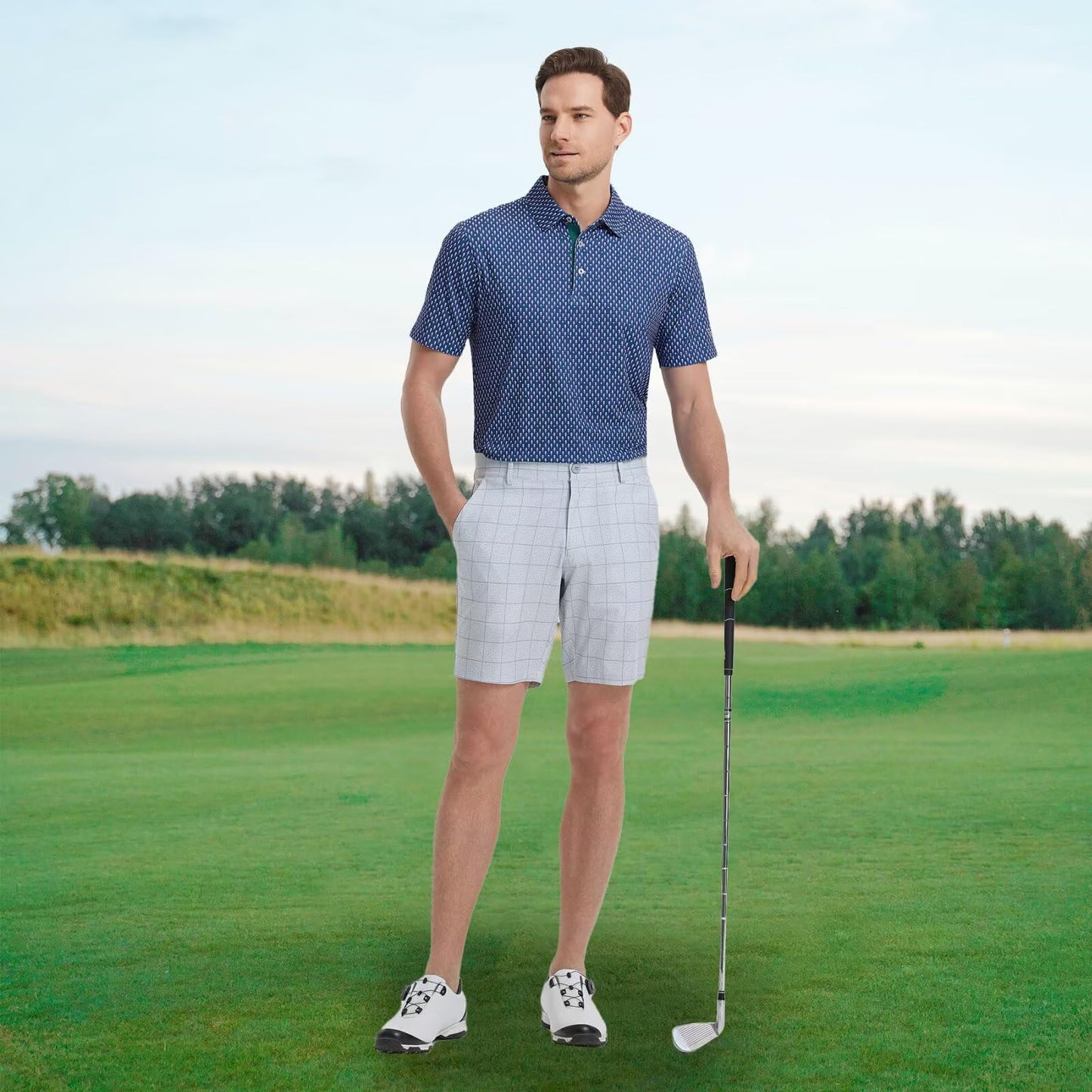 M MAELREG Golf Shirts for Men Dry Fit Print Patterns Performance Moisture Wicking Mens Polo Shirts Short Sleeve
