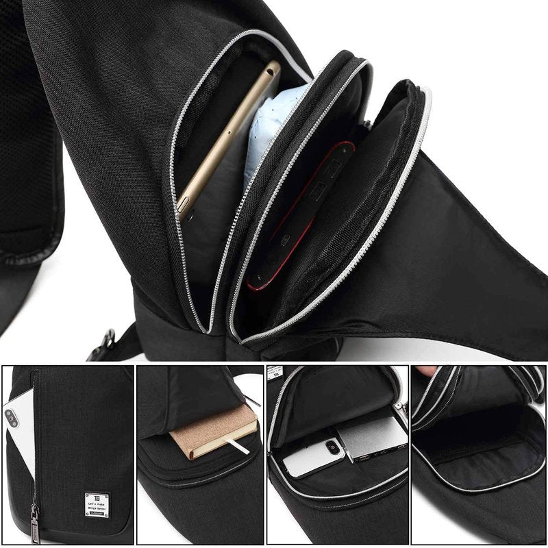 tuowan Small Sling Bag Crossbody Backpack Over the Shoulder Bag for Men Women Travel Outdoors, Lightweight Chest Pack (Large,Black)