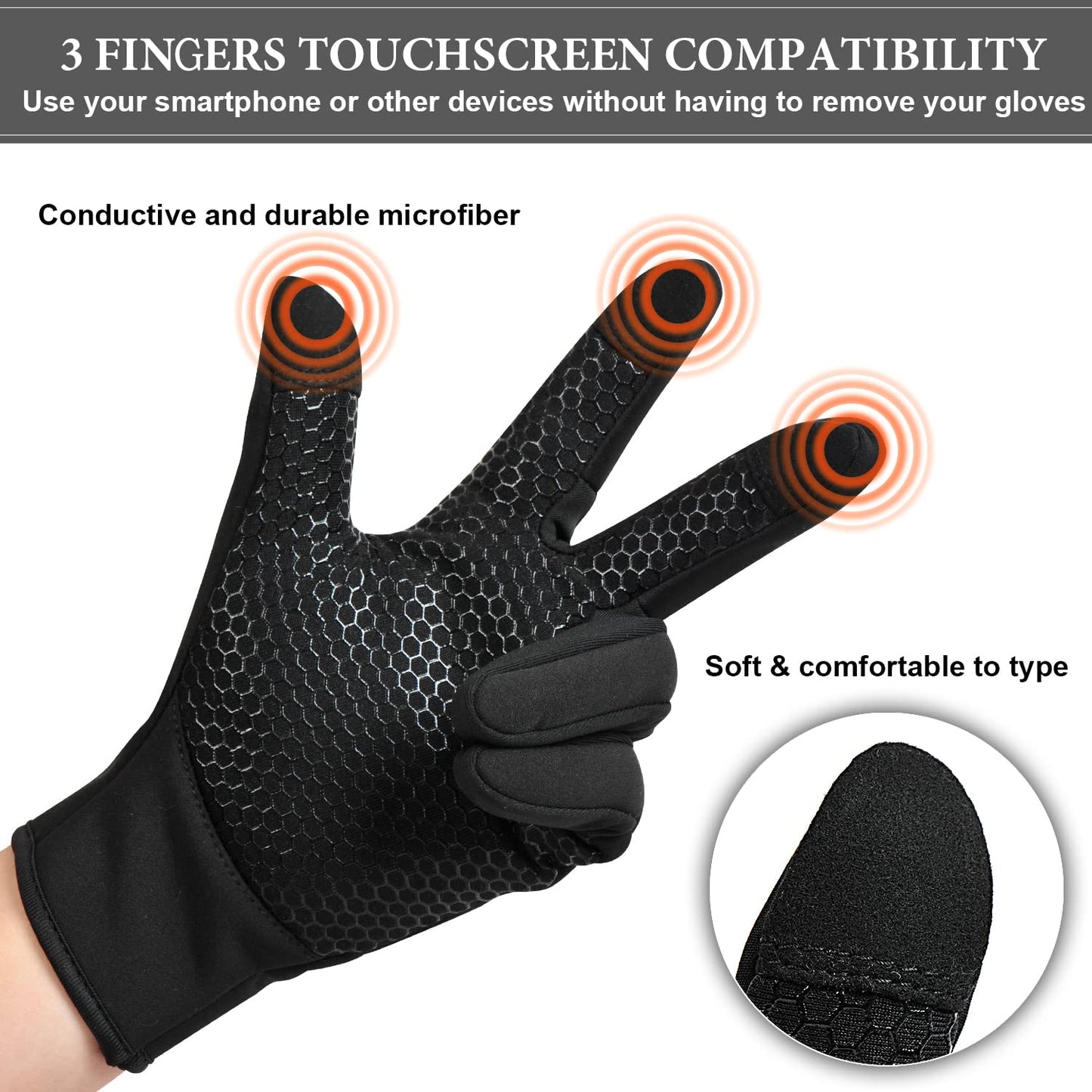 COTOP Winter Sport Glove for Men Women, Warm Touchscreen Gloves with Thin Liner, Waterproof Riding Gloves for Cycling, Running, Hiking, Climbing, Walking, Biking, Driving (Black XL)