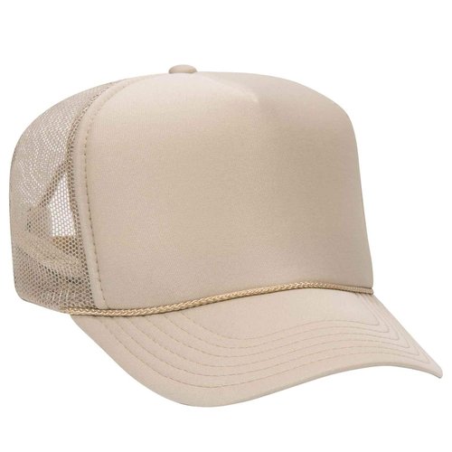 OTTO Wholesale 12 x Polyester Foam Front 5 Panel High Crown Mesh Back Trucker Hat - Khaki - (12 Pcs)